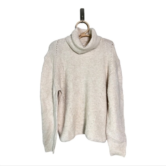 TOPSHOP  Mock Neck Oatmeal Neutral Puff Drop Sleeve Soft Wool Blend Sweater - Picture 4 of 14